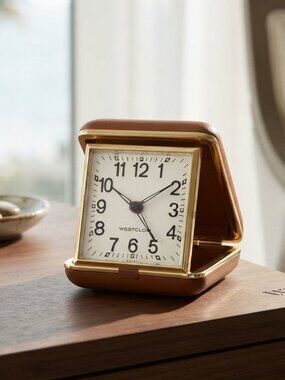 Westclock Travel Alarm Clock - Classic Gold & Brown